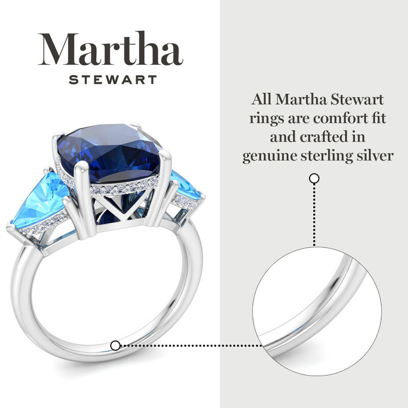 Martha Stewart 8ctw. Cushion Sapphire, Blue Topaz & Lab Grown Diamond Three Stone Ring In Sterling Silver image number null